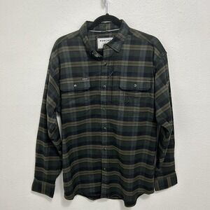 Poncho Outdoor Kodiak Performance Flannel Shirt M Green Plaid Magnetic Pockets